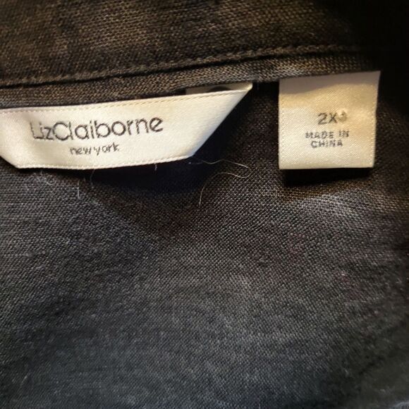 Liz Claiborne Linen Button-Up Blouse with Puff Sleeves Pleated Front Plus Size - Picture 7 of 12